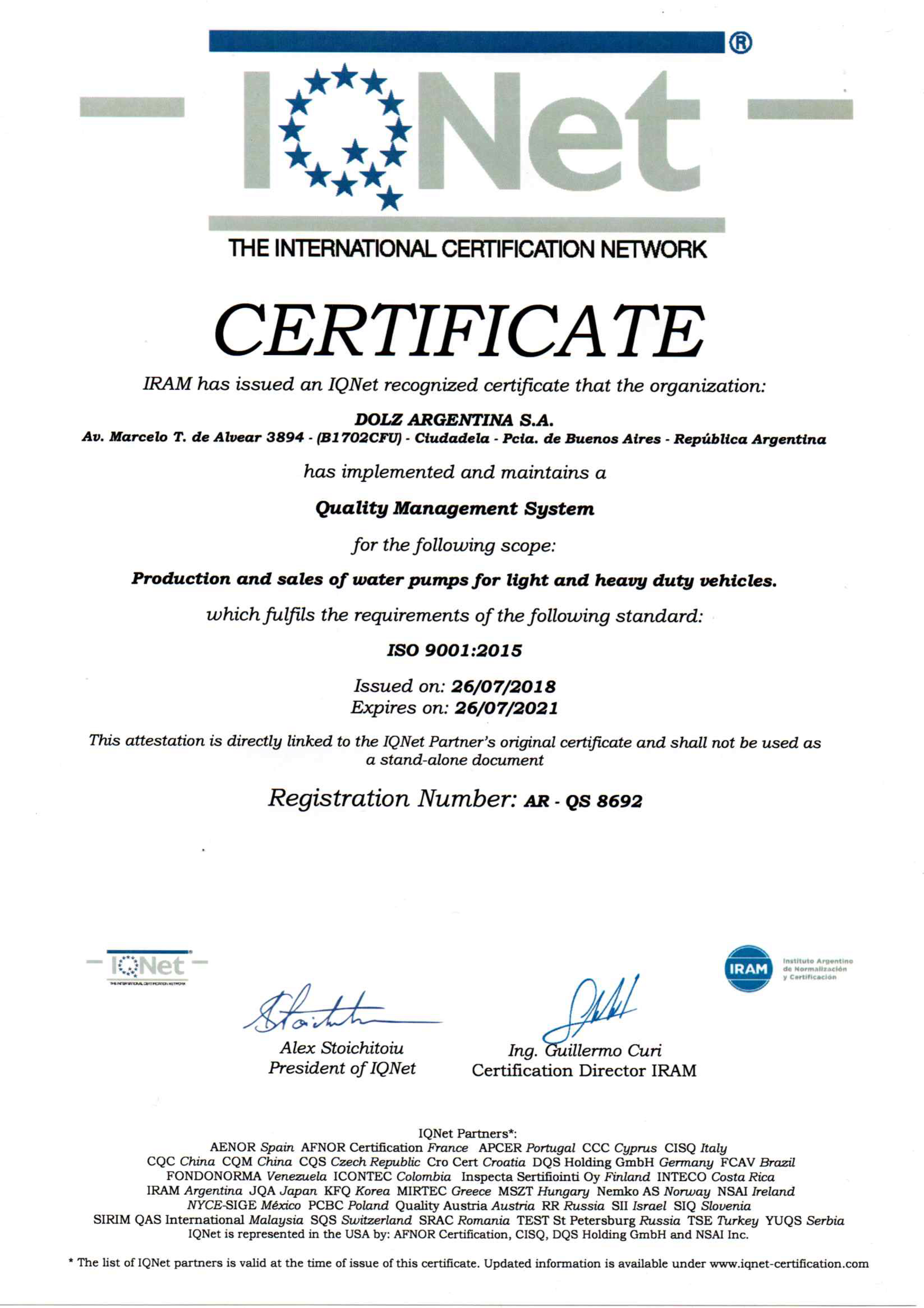 1.1. Certificado IQNET 2018