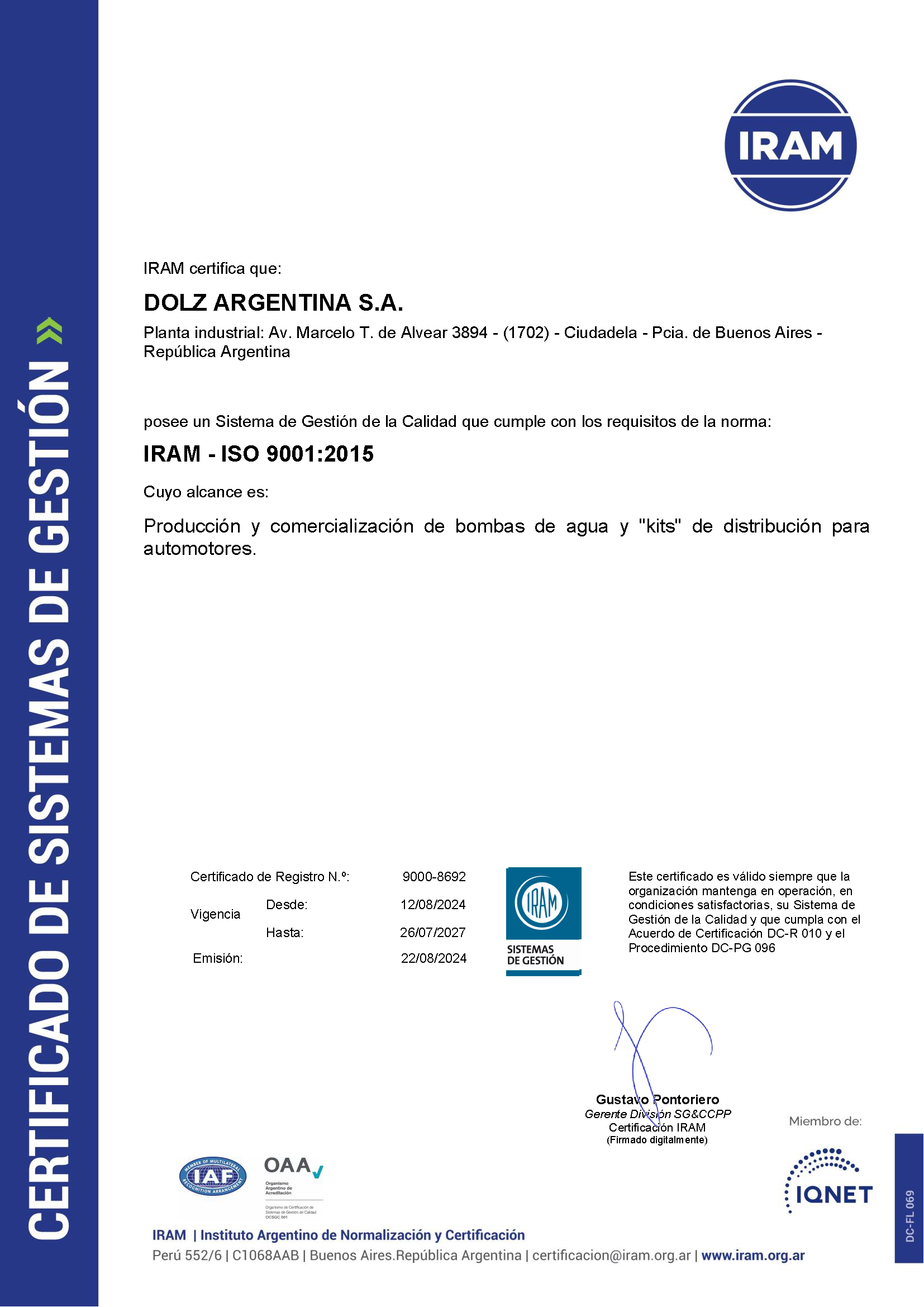 1.2. DOLZ ARG. S.A 9001 iram